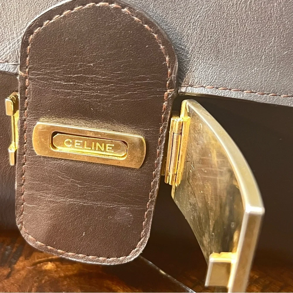 CELINE Signature Line Elegant Dark Brown Leather Shoulder Bag - Picture 8 of 13